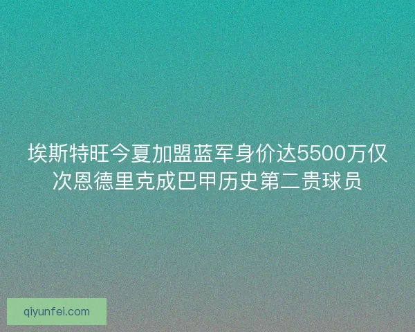 埃斯特旺今夏加盟蓝军身价达5500万仅次恩德里克成巴甲历史第二贵球员